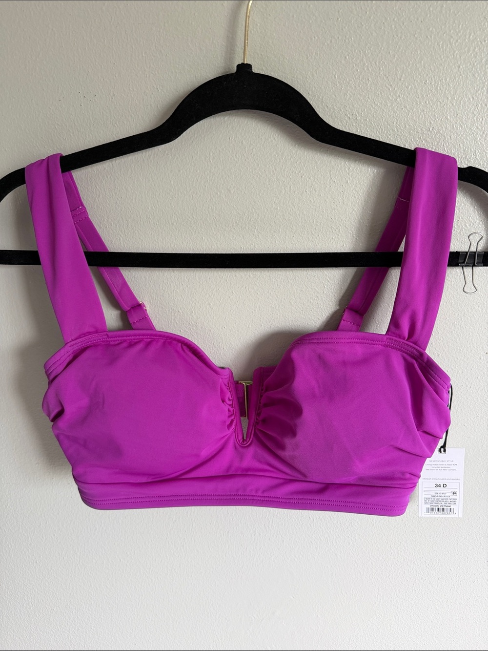 Shade & Shore Women's Magenta Padded Swim Top Size 34D